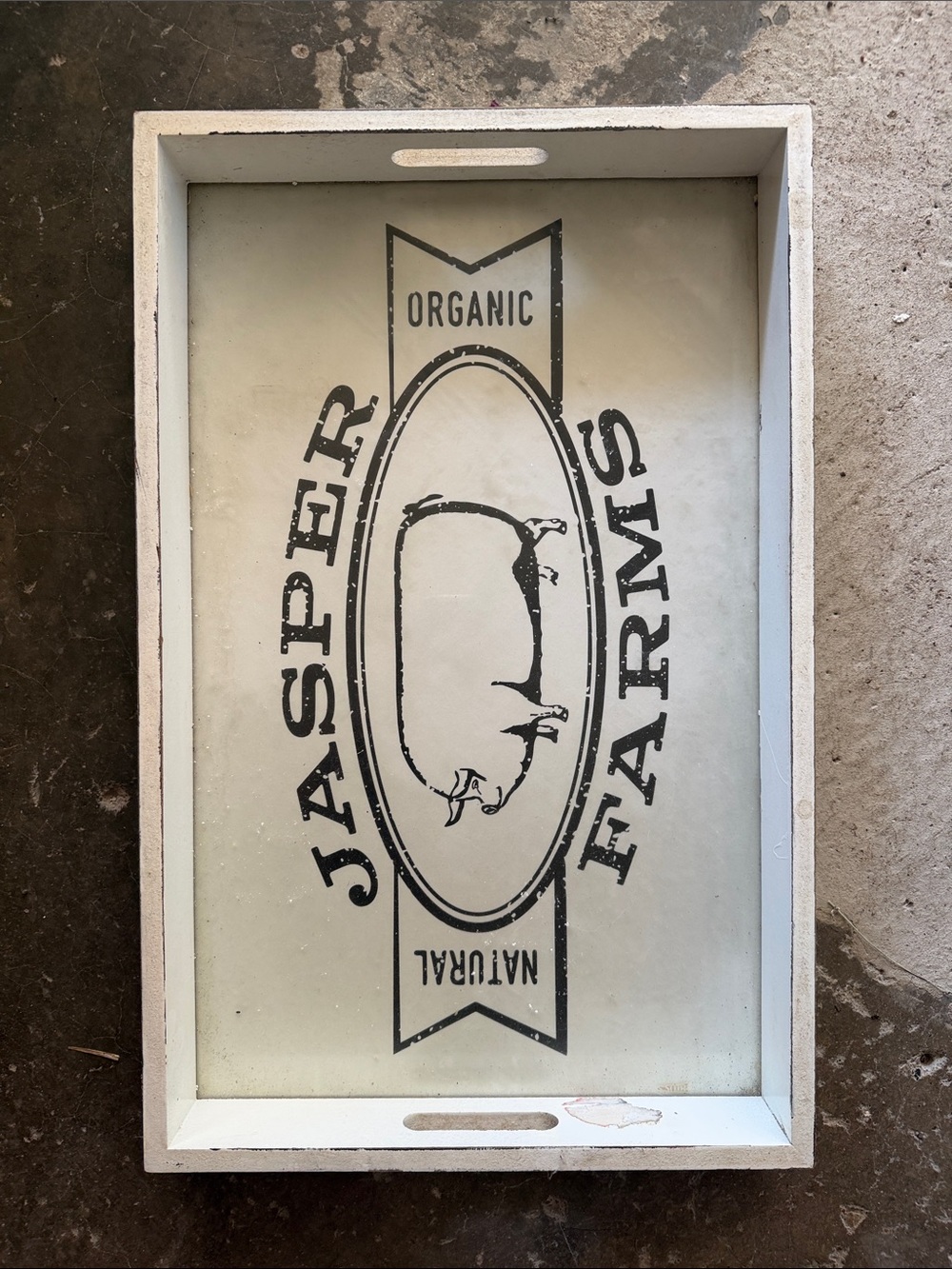 Jasper Farms Wooden Serving Tray - White with Black Graphic